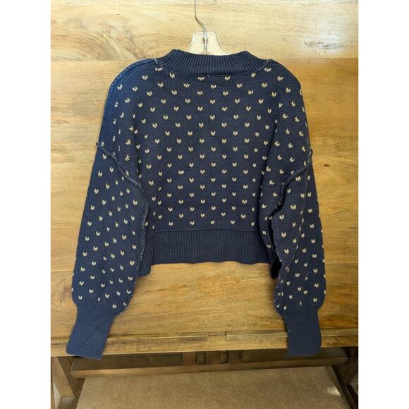 Free People Cropped Sweater Womens XS Navy Easy Street Pattern Long Sleeve NWT - Picture 2 of 4